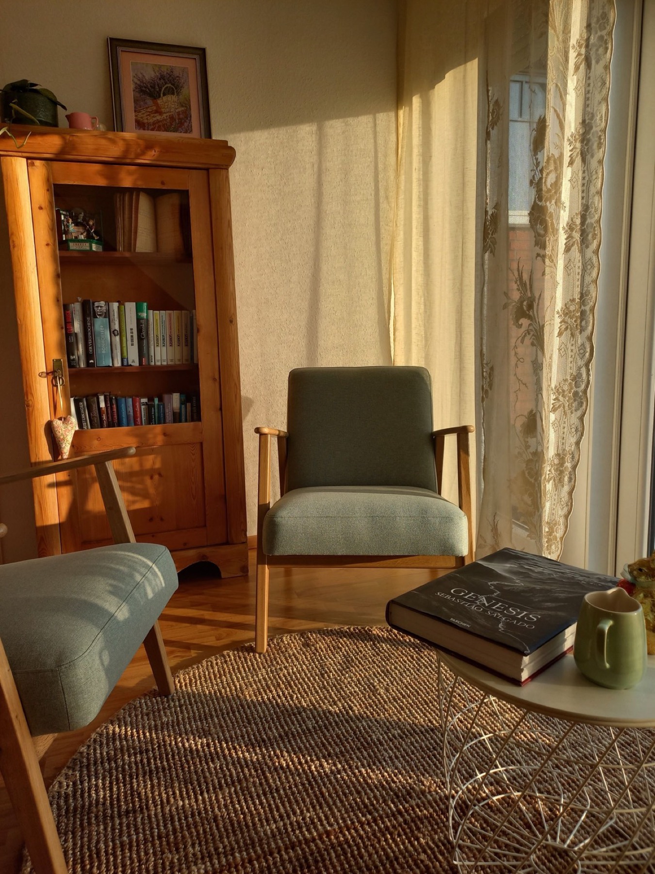 A consulting room with two chairs in warm afternoon light